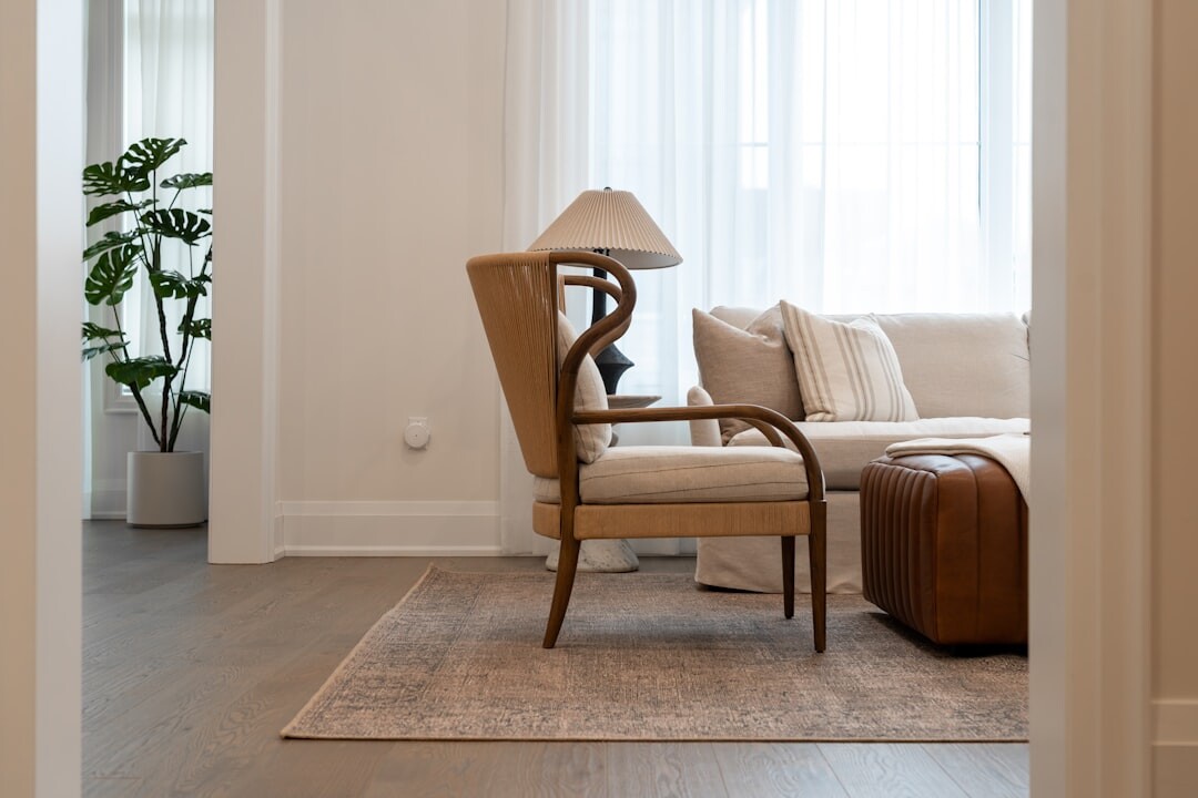 Elegant designer living room with vintage furniture and warm lighting